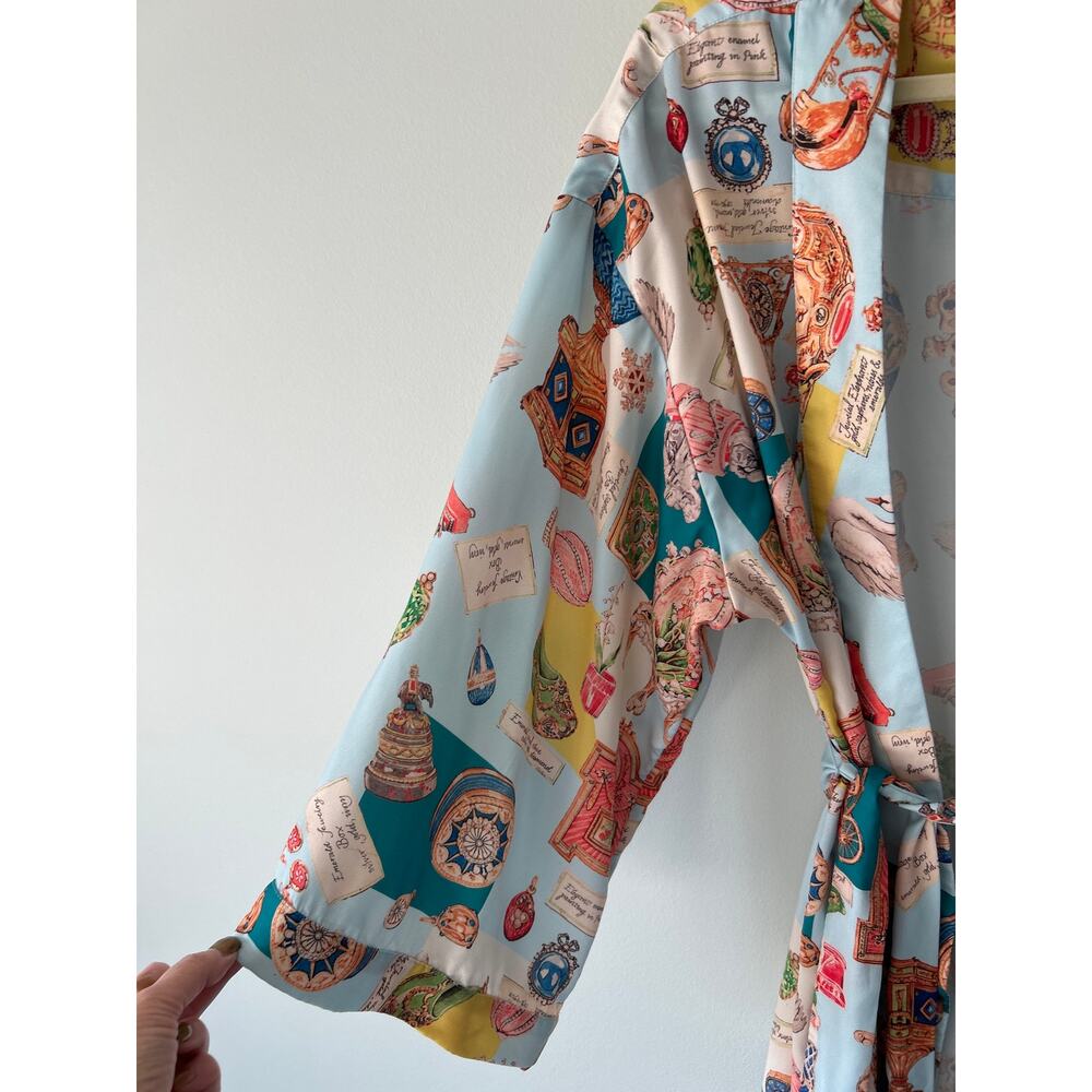 Lyre Bird Light Blue Printed Satin Robe Extra Small - Picture 3 of 6